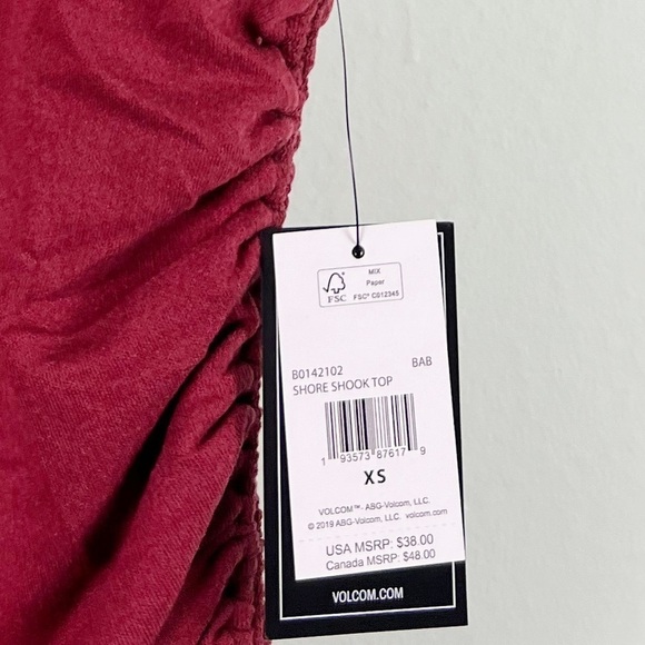 NWT Volcom Shore Shook Ruched Side Short Sleeve Top Maroon - Picture 6 of 8